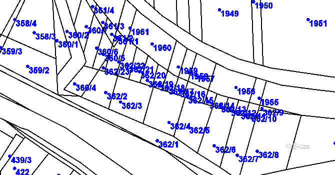 Parcela st. 362/17 v KÚ Žádovice, Katastrální mapa