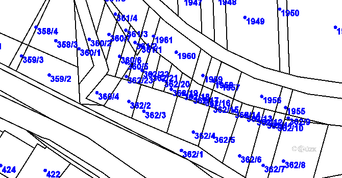 Parcela st. 362/19 v KÚ Žádovice, Katastrální mapa