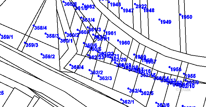 Parcela st. 362/21 v KÚ Žádovice, Katastrální mapa