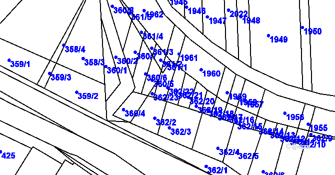 Parcela st. 362/22 v KÚ Žádovice, Katastrální mapa