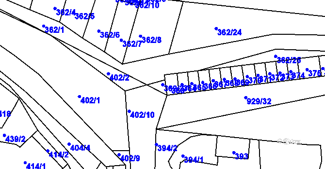Parcela st. 362/27 v KÚ Žádovice, Katastrální mapa
