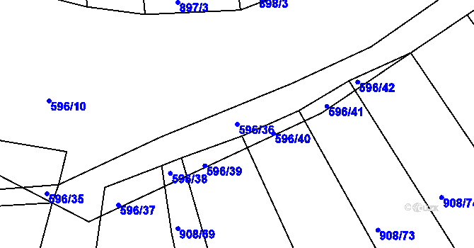 Parcela st. 596/36 v KÚ Žádovice, Katastrální mapa