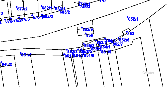 Parcela st. 855/2 v KÚ Žádovice, Katastrální mapa