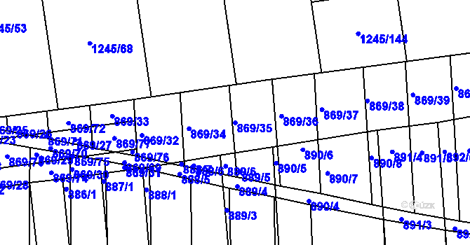 Parcela st. 869/35 v KÚ Žádovice, Katastrální mapa