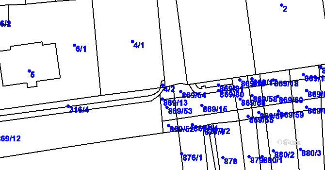 Parcela st. 4/2 v KÚ Žádovice, Katastrální mapa