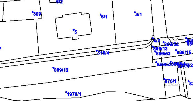 Parcela st. 316/4 v KÚ Žádovice, Katastrální mapa