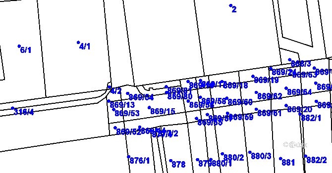 Parcela st. 869/81 v KÚ Žádovice, Katastrální mapa