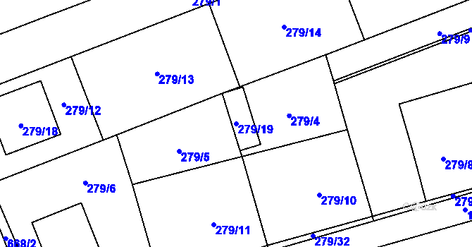Parcela st. 279/19 v KÚ Žákovice, Katastrální mapa