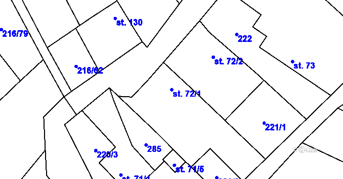 Parcela st. 72/1 v KÚ Žáky, Katastrální mapa