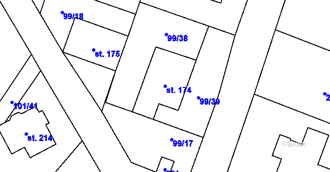 Parcela st. 174 v KÚ Žáky, Katastrální mapa