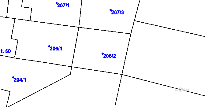Parcela st. 206/2 v KÚ Žáky, Katastrální mapa