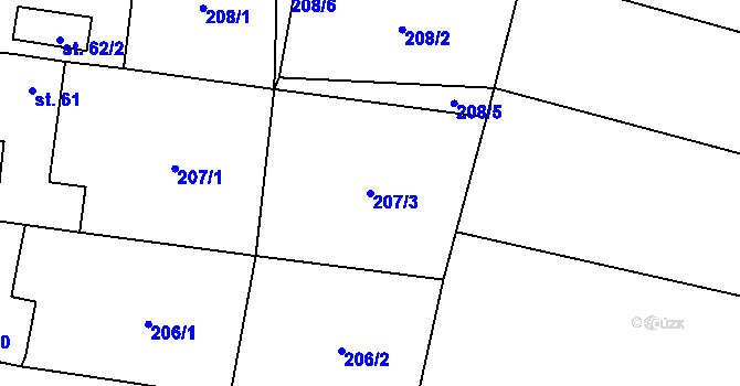 Parcela st. 207/3 v KÚ Žáky, Katastrální mapa