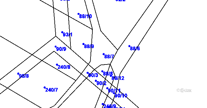 Parcela st. 88/7 v KÚ Žáky, Katastrální mapa