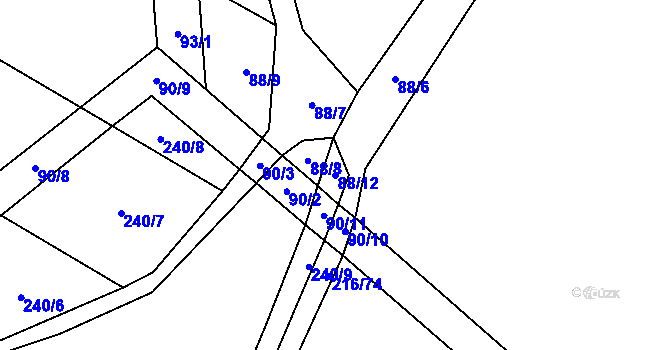 Parcela st. 88/12 v KÚ Žáky, Katastrální mapa