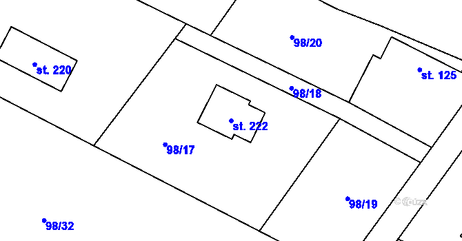 Parcela st. 222 v KÚ Žáky, Katastrální mapa