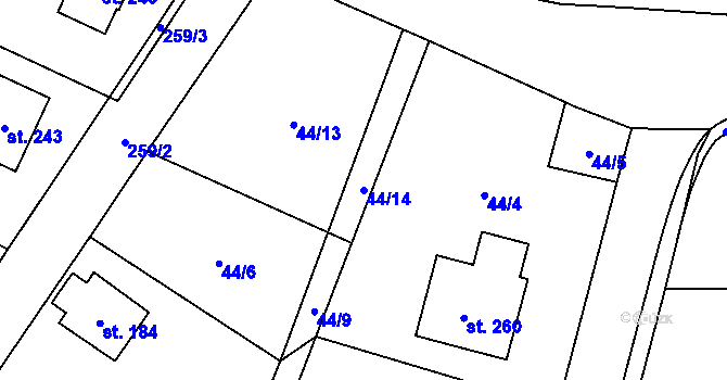 Parcela st. 44/14 v KÚ Žáky, Katastrální mapa