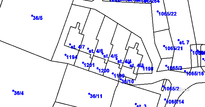 Parcela st. 4/5 v KÚ Žalany, Katastrální mapa