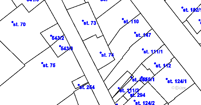 Parcela st. 74 v KÚ Žalany, Katastrální mapa