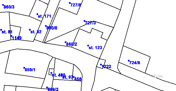 Parcela st. 123 v KÚ Žalany, Katastrální mapa