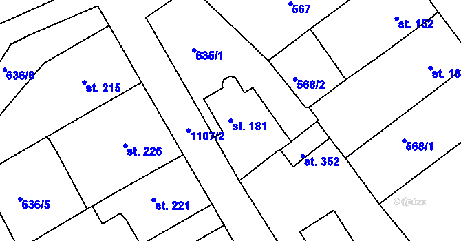 Parcela st. 181 v KÚ Žalany, Katastrální mapa