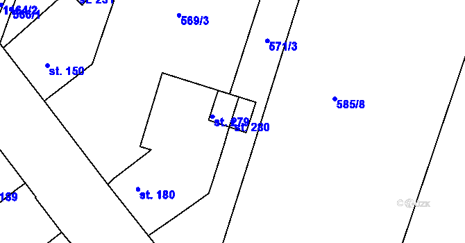 Parcela st. 280 v KÚ Žalany, Katastrální mapa