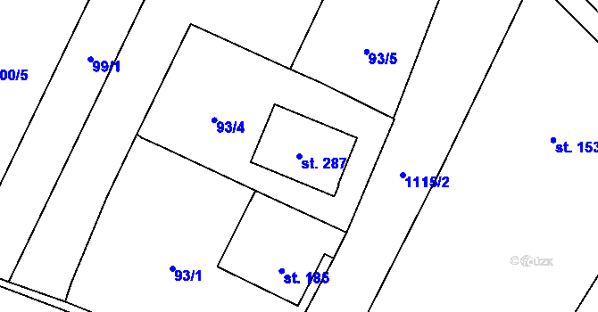 Parcela st. 287 v KÚ Žalany, Katastrální mapa