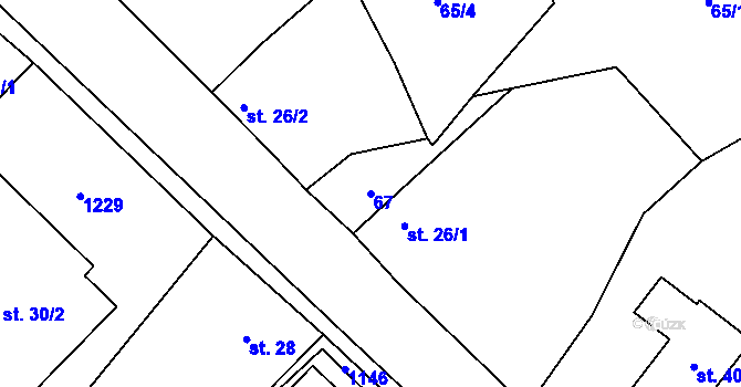 Parcela st. 67 v KÚ Žalany, Katastrální mapa