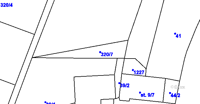 Parcela st. 320/7 v KÚ Žalany, Katastrální mapa