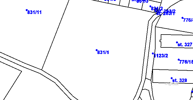 Parcela st. 831/1 v KÚ Žalany, Katastrální mapa