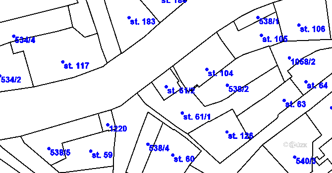 Parcela st. 61/2 v KÚ Žalany, Katastrální mapa