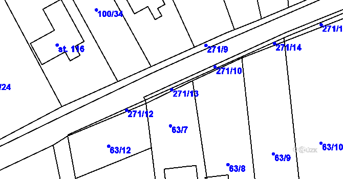 Parcela st. 271/13 v KÚ Píšťany, Katastrální mapa
