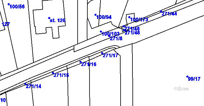 Parcela st. 271/17 v KÚ Píšťany, Katastrální mapa