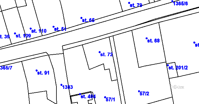 Parcela st. 72 v KÚ Žalhostice, Katastrální mapa