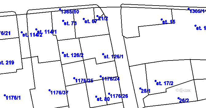 Parcela st. 126/1 v KÚ Žalhostice, Katastrální mapa