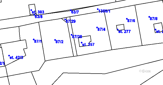 Parcela st. 257 v KÚ Žalhostice, Katastrální mapa