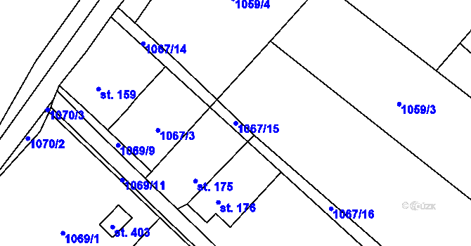 Parcela st. 1067/15 v KÚ Žalhostice, Katastrální mapa