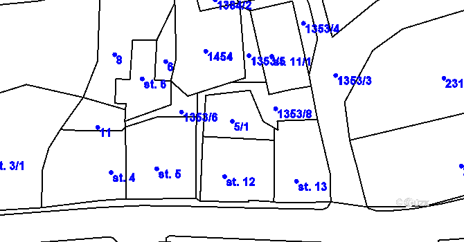 Parcela st. 5/1 v KÚ Žalhostice, Katastrální mapa