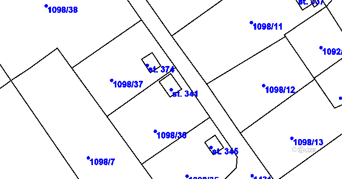 Parcela st. 341 v KÚ Žalhostice, Katastrální mapa