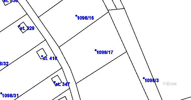 Parcela st. 1098/17 v KÚ Žalhostice, Katastrální mapa