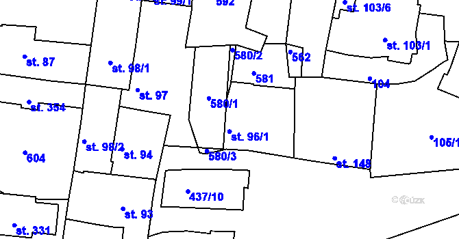 Parcela st. 96/1 v KÚ Žalkovice, Katastrální mapa