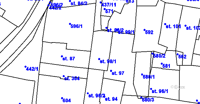 Parcela st. 98/1 v KÚ Žalkovice, Katastrální mapa