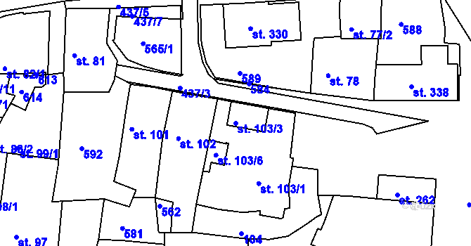 Parcela st. 103/3 v KÚ Žalkovice, Katastrální mapa
