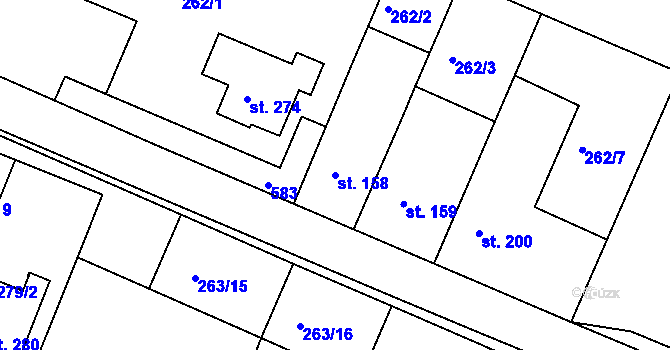 Parcela st. 158 v KÚ Žalkovice, Katastrální mapa