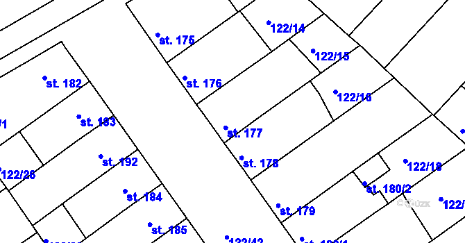 Parcela st. 177 v KÚ Žalkovice, Katastrální mapa