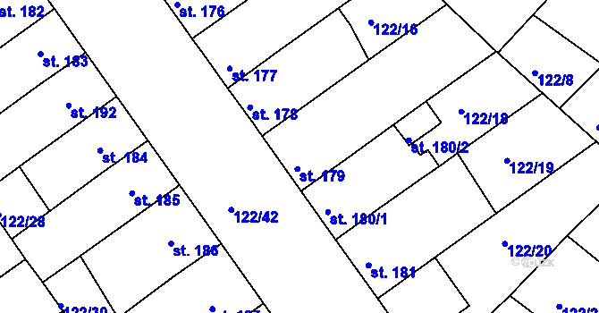 Parcela st. 179 v KÚ Žalkovice, Katastrální mapa