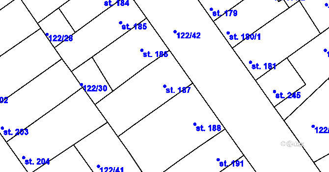 Parcela st. 187 v KÚ Žalkovice, Katastrální mapa