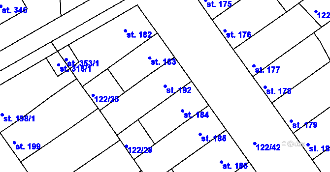 Parcela st. 192 v KÚ Žalkovice, Katastrální mapa