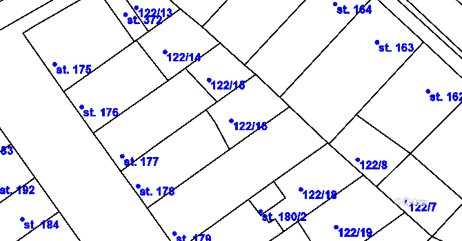 Parcela st. 122/16 v KÚ Žalkovice, Katastrální mapa