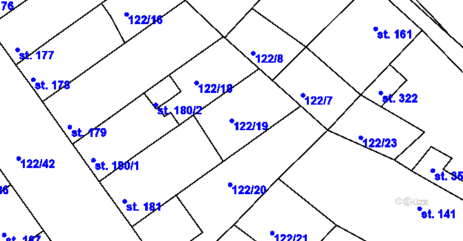 Parcela st. 122/19 v KÚ Žalkovice, Katastrální mapa