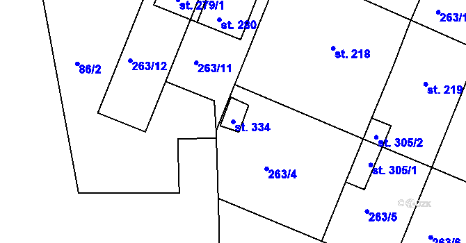 Parcela st. 334 v KÚ Žalkovice, Katastrální mapa